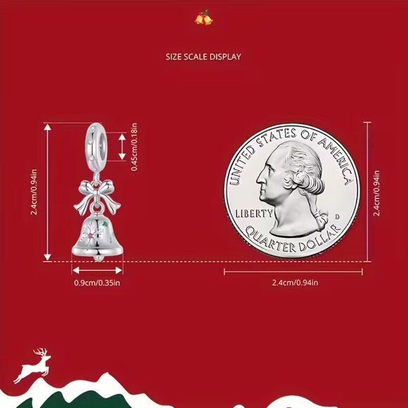 Silver Bells and Rhinestone Necklace or Bracelet Charm NEW - Picture 2 of 4